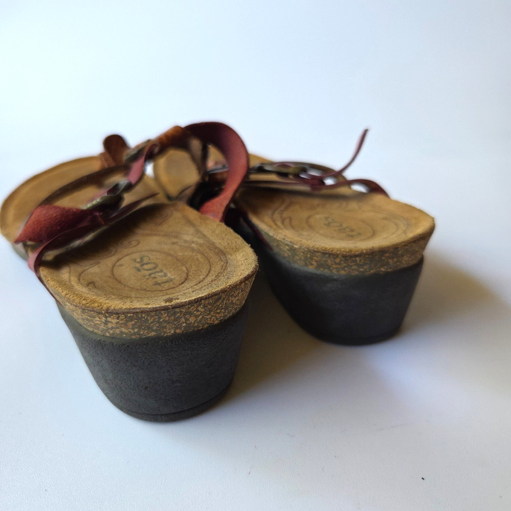 Taos Leather Sandals Size 8 8.5 39 Slip On Flip Flops Slip On Casual Red Brown - Picture 5 of 7